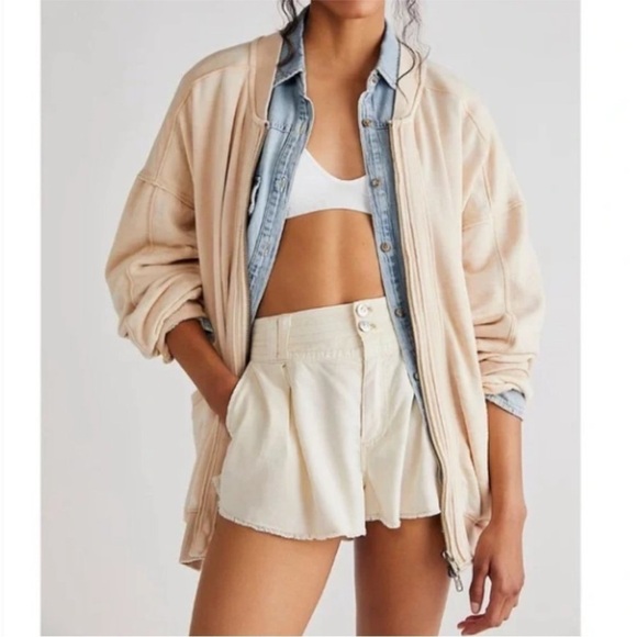 Free People Robby Bomber Beige Zip Front Jacket in Nomadic Desert - Picture 4 of 8